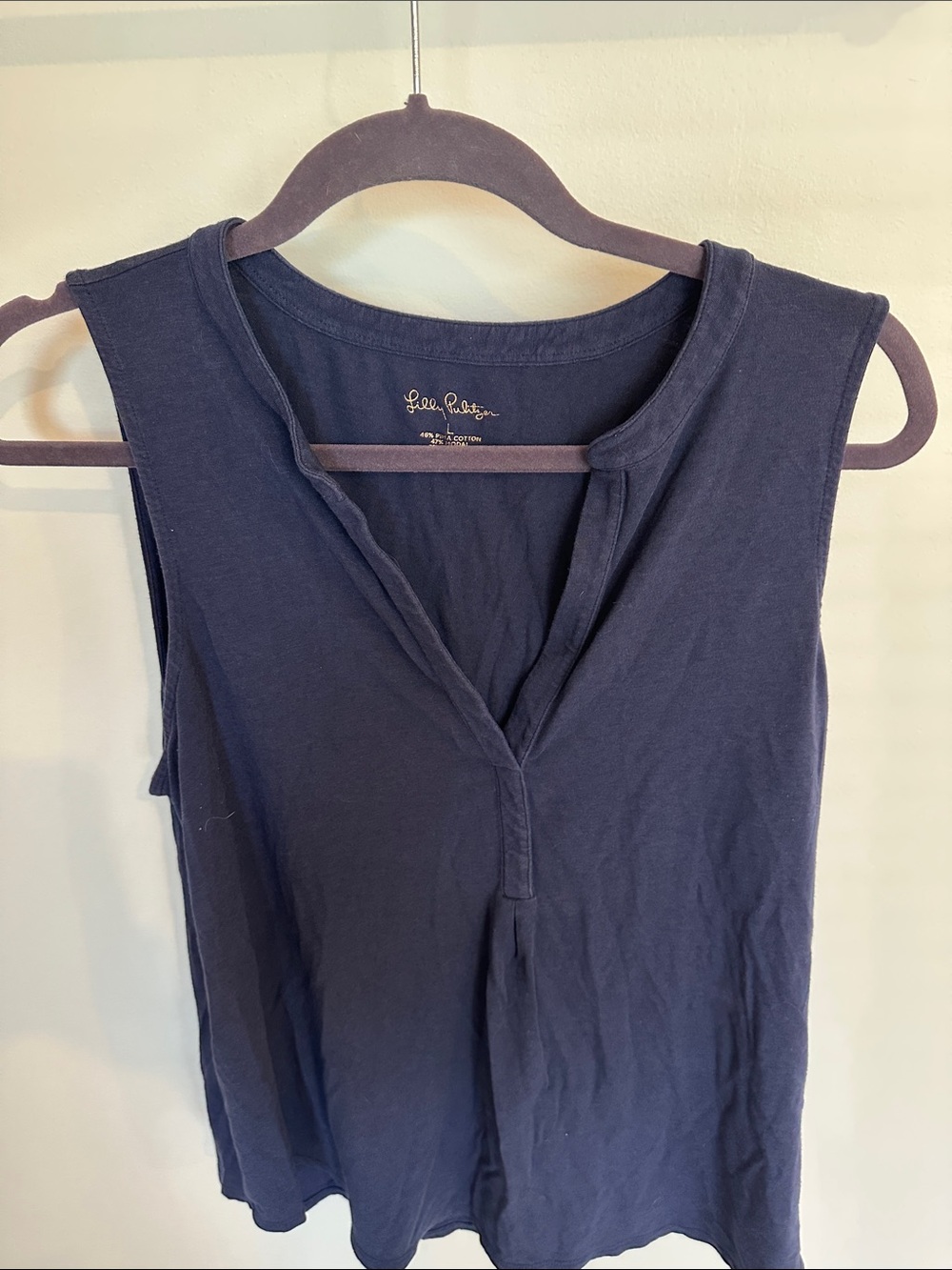 Navy Sleeveless V-Neck Top